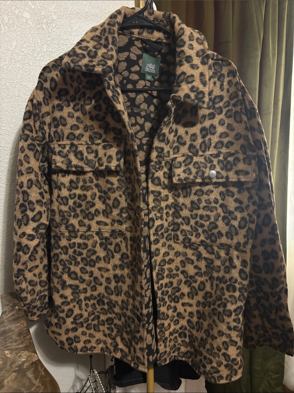 wild fable Leopard Print Teddy Shacket in Brown and Black
